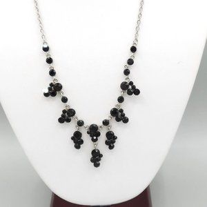 BLV Signed Womens Silver Tone Cable Chain Necklace Black Faceted Beads 16 in